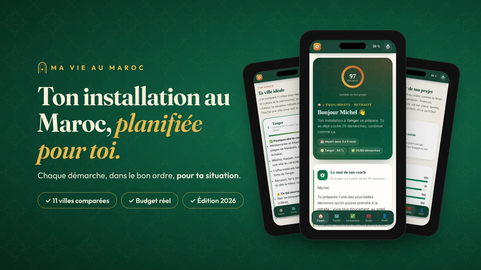 Écrans de l'application Mon Plan Maroc